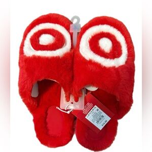 NWT Target Bullseye Red and White Fuzzy Slippers